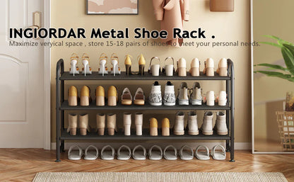 Shoe Rack 3 Tier Long Storage Organizer Wide Metal Shoe Shelf for Closet Entryway Black